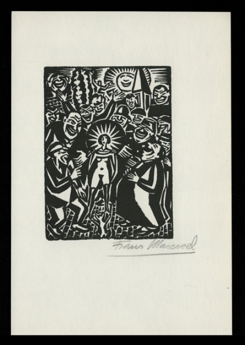 Houtsnede van Belgische kunstenaar Frans Masereel uit het werk l\'idée