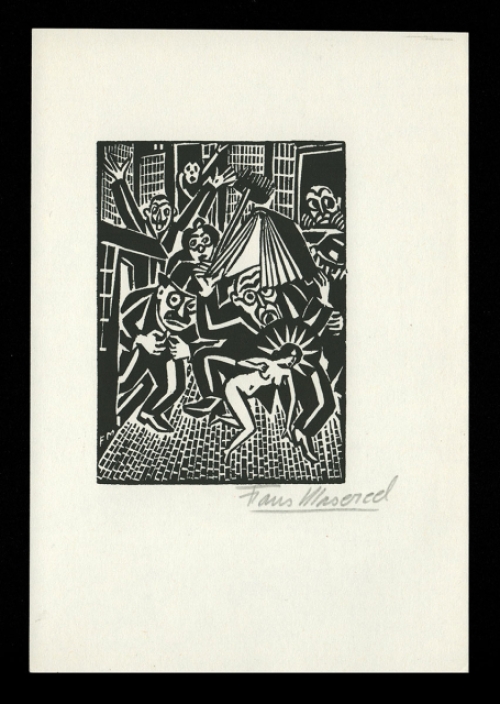 Houtsnede van Belgische houtsnijder Frans Masereel uit het werk l\'idée
