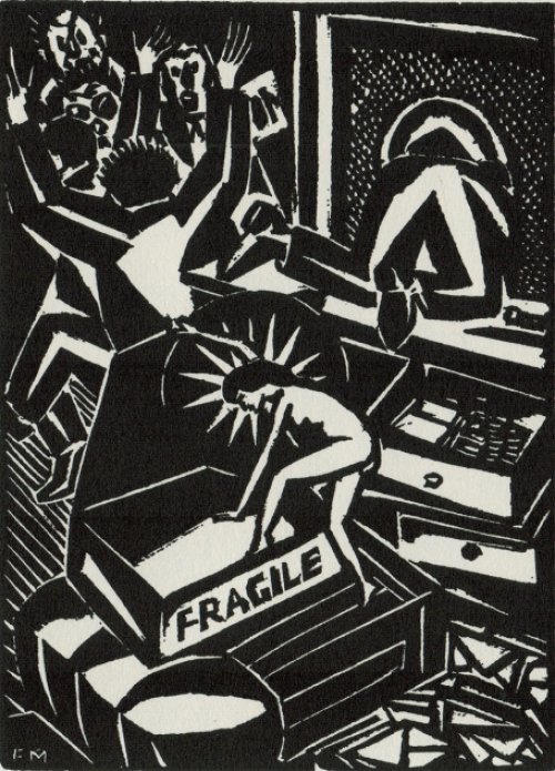 Gravure sur bois de l'artiste belge Frans Masereel d'après l'idée