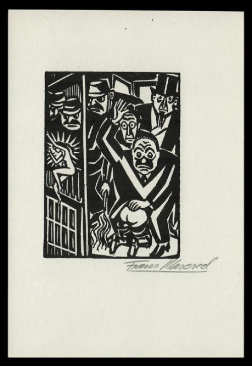 Houtsnede van Belgische kunstenaar Frans Masereel uit het werk l\'idée