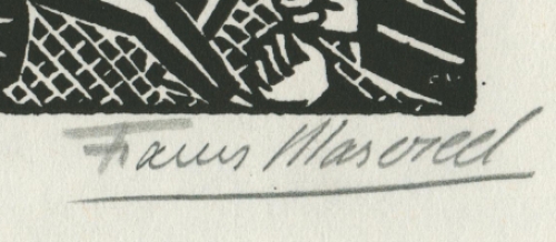 Frans Masereel met een houtsnede