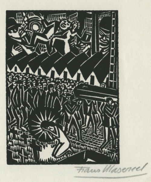 Woodcut by Belgian artist Frans Masereel from the work The Idea