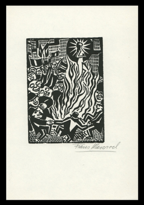 Houtsnede van Belgische kunstenaar Frans Masereel uit het werk l\'idée