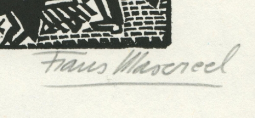 Gravure sur bois signée à la main par l\'artiste belge Frans Masereel d\'après l\'idée