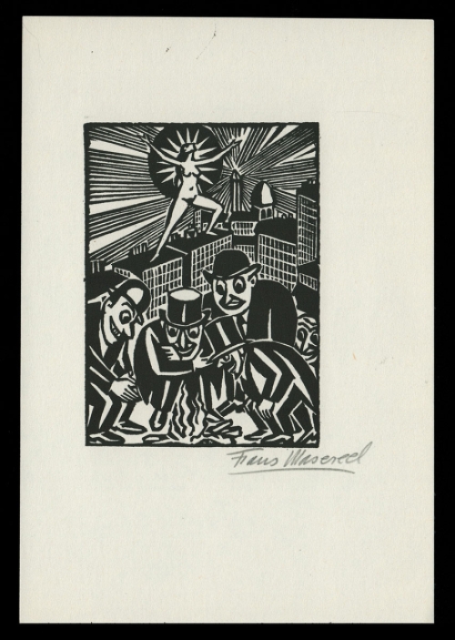 Houtsnede van Belgische kunstenaar Frans Masereel uit het werk l\'idée