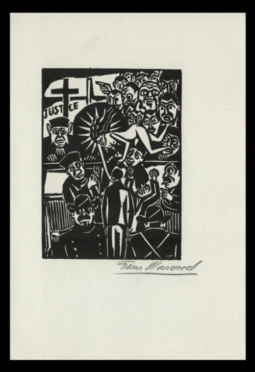 Houtsnede van Belgische kunstenaar Frans Masereel uit het werk l\'idée