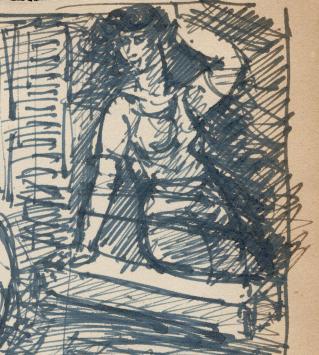 Pentekening van Frans Masereel uit zijn schetsboek