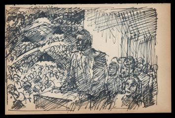 Pentekening van Masereel, de spreker