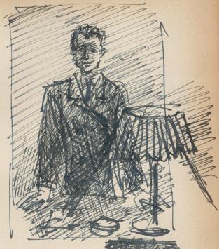 Pentekening van Frans Masereel uit zijn schetsboek