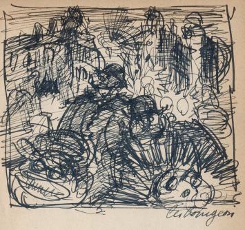 Twee tekeningen van Frans Masereel, in inkt getekend