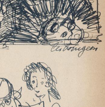 Studieschetsen van F. Masereel op papier uit schetsboek