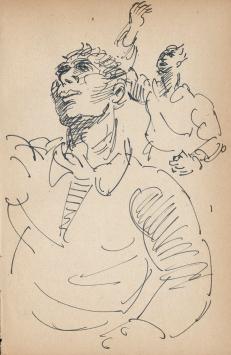 Schets van Frans Masereel in inkt getekend