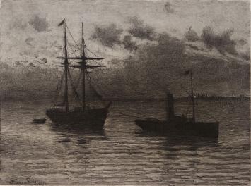 Zeilboot en sleepboot van Frans Proost