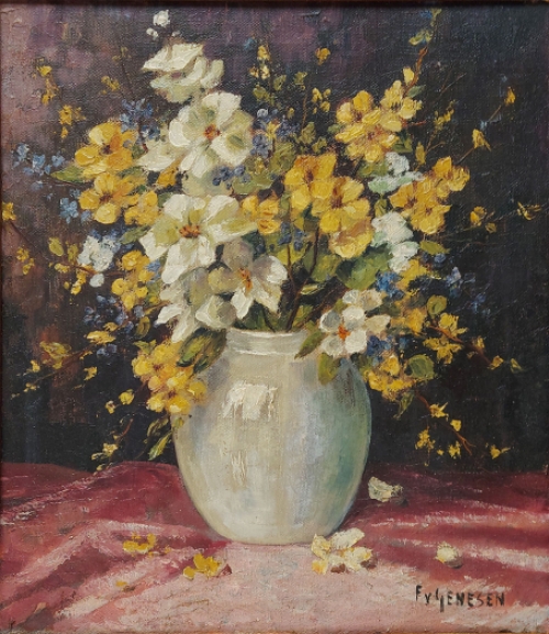 Frans van Genesen met een stilleven van bloemen