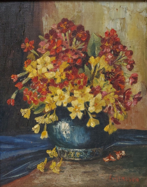 Frans van Genesen met een stilleven van bloemen