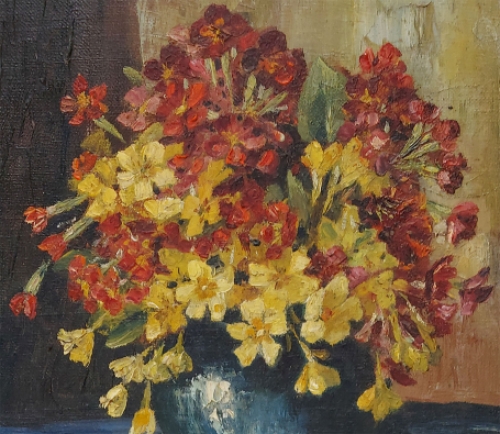 Klein fijn schilderijtje kopen met bloemen op tafel