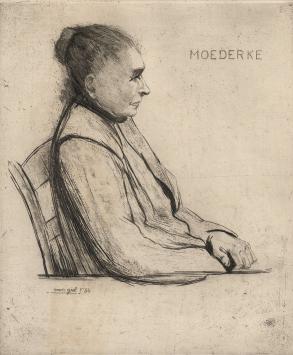 Frans Van Giel met een ets uit 1956