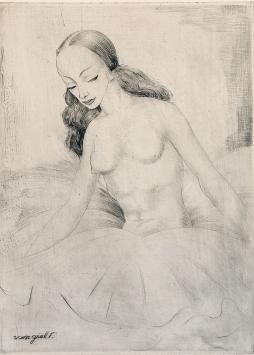 Frans Van Giel met een ets, naakte vrouw