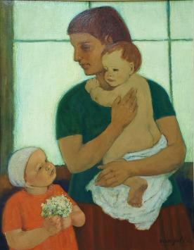Frans Van Giel met een schilderij uit 1968