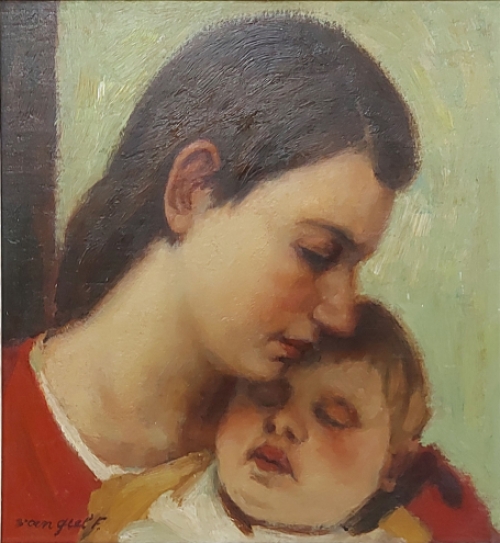 Moeder met slapende baby van Frans Van Giel