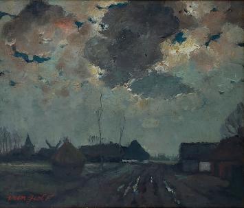 Frans Van Giel met een schilderij op paneel