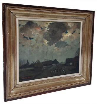 Weg met karrespoor bij valavond