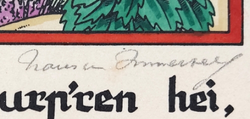 Kunstenaar Frans Van Immerseel  met een werkje op papier