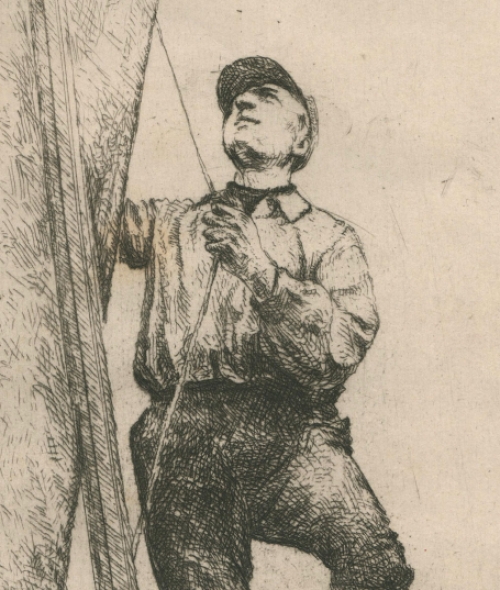 Franz de De Vadder met een ets van een zeiler