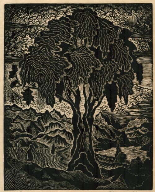 Houtsnede van de Duitse kunstenaar franz Emanuel Hecht