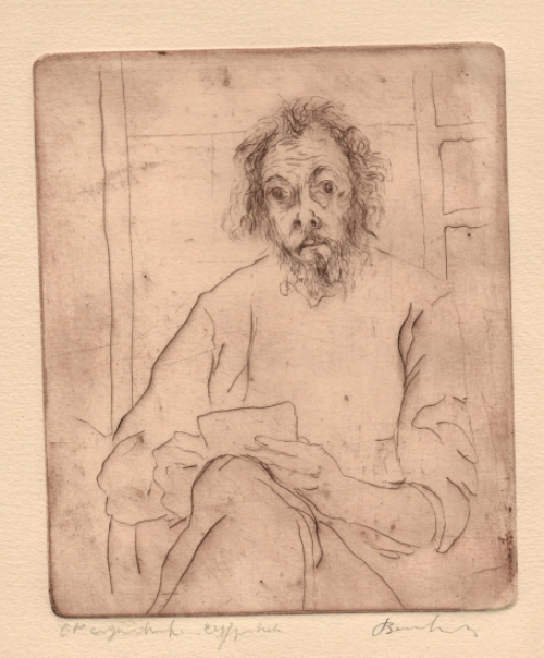 Belgische graficus Fred Bervoets met een ets