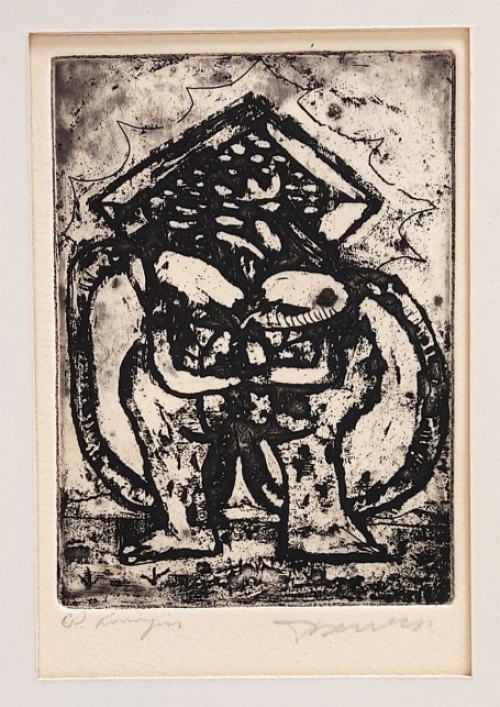 Belgische graficus Fred Bervoets met een ets