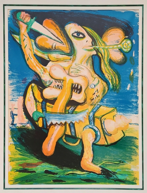 Belgische graficus Fred Bervoets met een kleurenlitho
