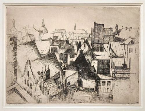 Belgische graficus Fred Bervoets met een ets