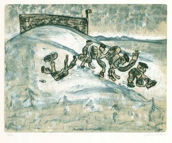 Belgische graficus Fred Bervoets met een lithografie