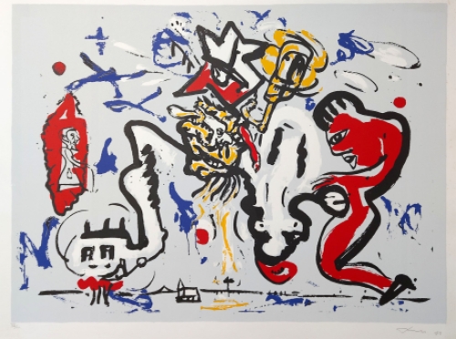 Belgische graficus Fred Bervoets met een litho