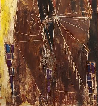 Fred Bourlard met een kunstwerk uit 1961