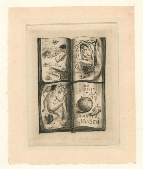 Belgische kunstenaar Gustaaf De Bruyne met een ex-libris