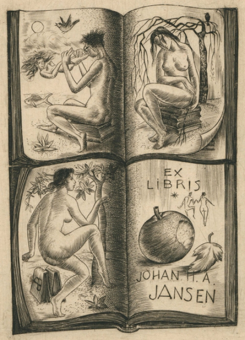 Ex libris van de Mechelse kunstenaar Gustaaf De Bruyne