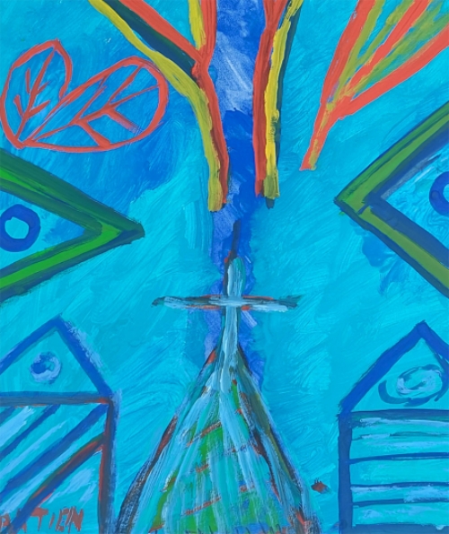 Kunstschilder Gratien Dendooven met een abstract werk