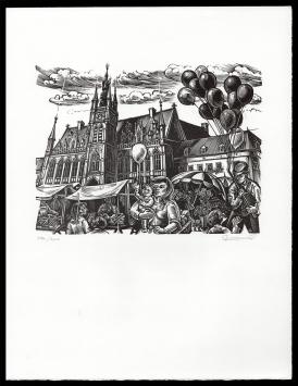 Houtsnede van de Belgische kunstenaar Gerard Gaudean