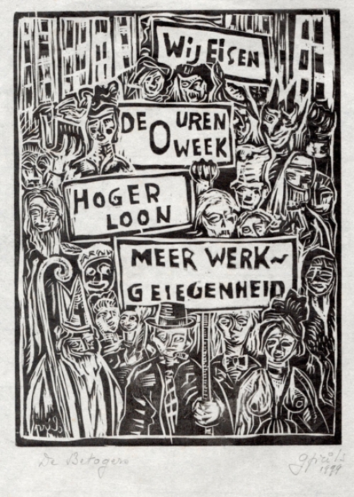 Linosnede van de Gentse kunstenaar Gustaaf Prils