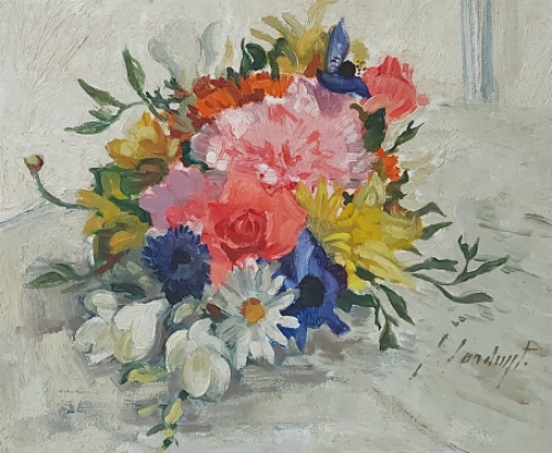 De Belgische schilderes Gaby Landuyt  met een stilleven