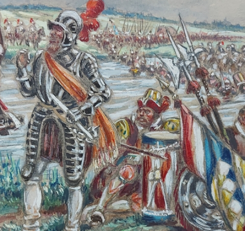 Reeks: Geschiedenis van Nederland Prent 2 : De Prins trekt over de Maas.