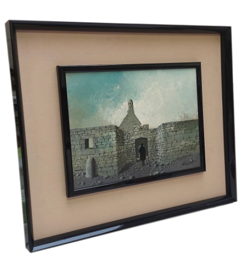 Gaston Bogaert met een surrealistisch schilderij