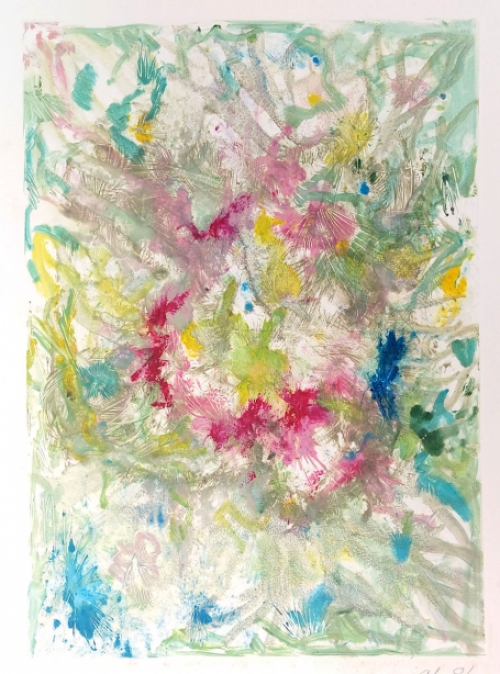 Gustaaf Prils  met een kleurrijk grafisch werkje