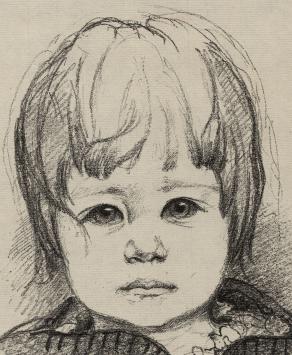 Georges-Marie Baltus met een kunstwerkje op papier