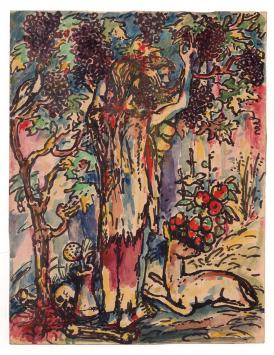 De Belgische kunstschilder George Creten  met een gouache