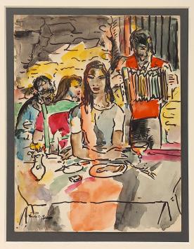 De Belgische kunstschilder George Creten met een aquarel