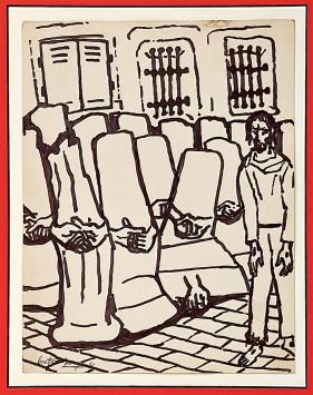 De Belgische kunstenaar George Creten met een tekening