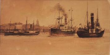 Kunstwerk van G. Averhals, Boten op de Schelde